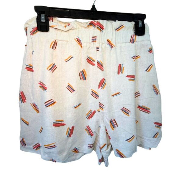 LUSH Linen Blend Abstract Print White Shorts Size M - Picture 2 of 13